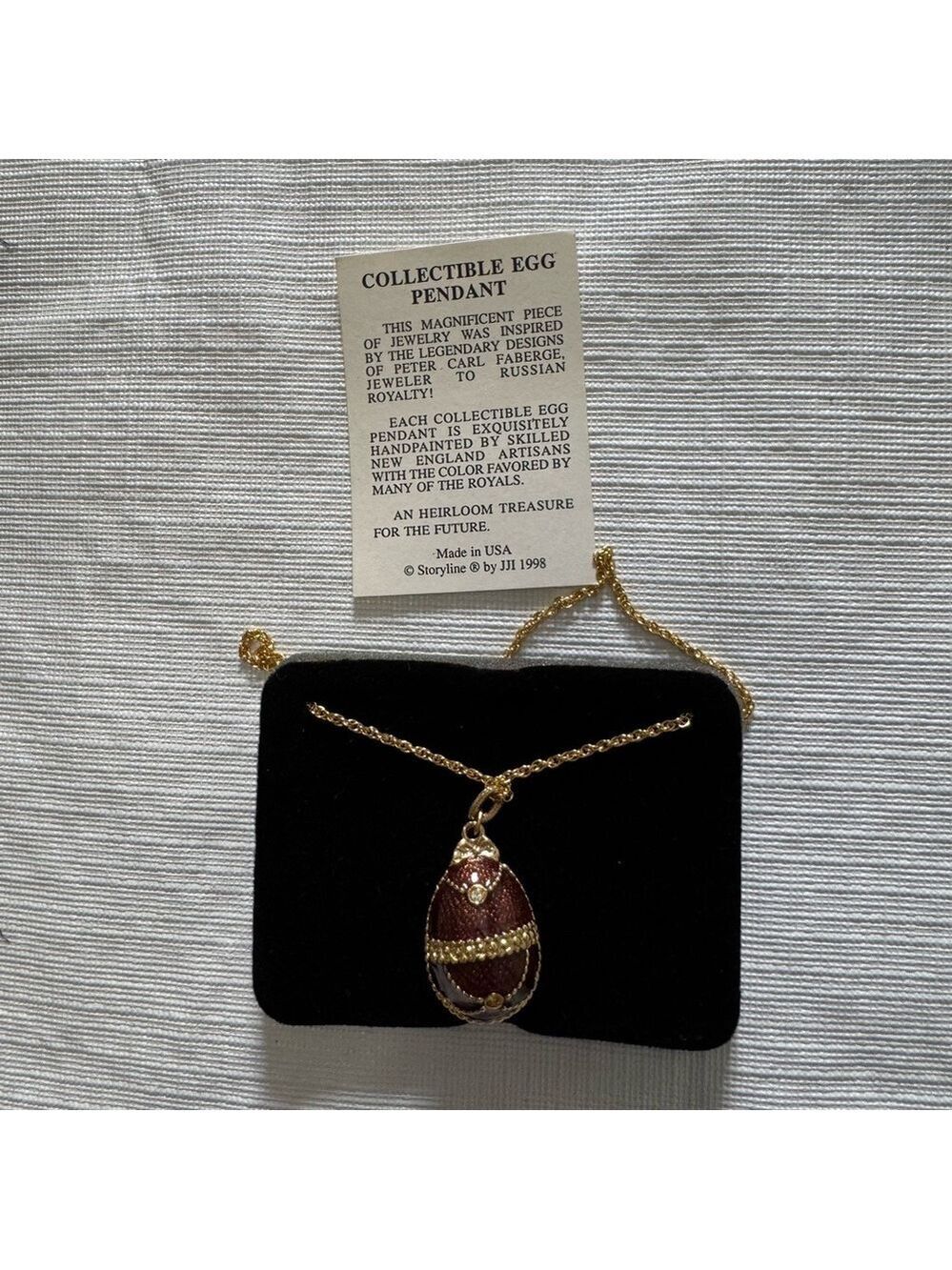 JJI 1998 Storyline Gold and Red Collectible Egg Pendant Necklace